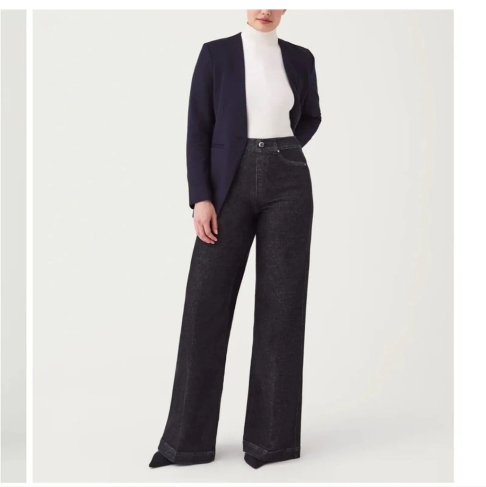 SPANX Black High-Rise Wide Leg Jeans